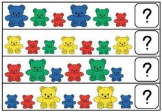 a printable teddy bear pattern with question marks in the middle and two bears on each side