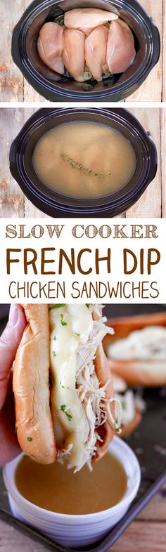 this slow cooker french dip chicken sandwich is the perfect appetizer for any meal