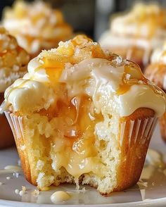 a close up of a muffin on a plate