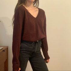 Vince Weekend V Neck Cashmere Sweater In Burgundy (Black Plum) Red Sweater Aesthetic, Dark Red Sweater, Sweater Aesthetic, Black Plum, Burgundy Sweater, Red Sweater, Cashmere Sweater, Red Sweaters, Black Outfit