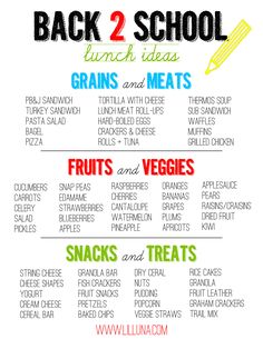 back to school lunch menu with fruits and veggies