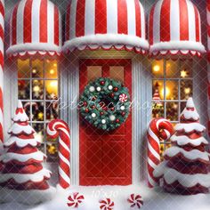 a christmas scene with candy canes and decorations