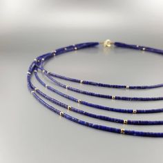 Lapis Lazuli necklace fine multi string with gold unique gift | Etsy Blue Multi-strand Gemstone Necklaces, Blue Gemstone Multi-strand Necklaces, 9 Year Anniversary, Fine Necklace, Lapis Lazuli Necklace, Unique Gifts For Her, December Birthstone, Multi Strand Necklace, Blue Gemstones