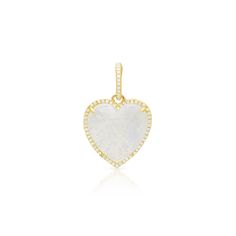 14KT Yellow Gold Moonstone Diamond Heart Charm Pendant with Diamond Clip on Enhancer Bail - Anne Sisteron Diamond Heart Charm Jewelry In Yellow Gold, Gold-tone Heart Pendant Necklace With Heart Charm, Gold Heart-shaped Diamond Charm Necklace, Heart-shaped Yellow Gold Necklace With Detachable Pendant, Yellow Gold Heart Pendant Charm Necklace, Fine Jewelry, Gold Number, Diamond Heart, Necklace Sizes, Heart Charm