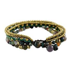 Agate beaded bracelet, 'Summer Earth' - Brass and Agate Multi-Strand Beaded Bracelet from Thailand (image 2f) Bracelet Summer, Popular Jewelry, Agate Bracelet, Black Wedding Dresses, Macrame Bracelets, Women Artisans, Agate Beads, Jewelry Packaging, Black Wedding