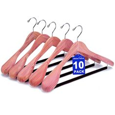 wooden clothes hangers with clips on each side and 10 pack in the back for sale