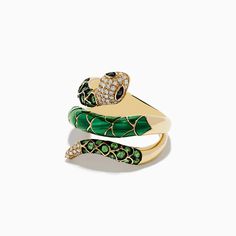 Effy Safari 14K Yellow Gold Multi Diamond & Multi Stone Snake Ring Unique Green Emerald 14k Gold Ring, Unique 14k Gold Green Emerald Ring, Unique Green Emerald Ring In 14k Gold, Luxury Green Tsavorite Jewelry, Unique 14k Gold Emerald Ring, Yellow Gold Jewelry With Polished Tsavorite, Fine Jewelry In Green With 14k Stamp, Fine Jewelry Stamped 14k In Green, Green Stamped 14k Fine Jewelry