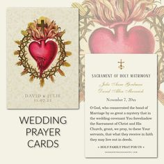 a wedding card with a heart and cross on the front, surrounded by flowers and leaves