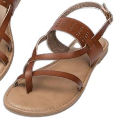 Flat Faux Leather Beach Sandals, Beach Flat Faux Leather Sandals, Trendy Toe Loop Synthetic Sandals, Brown Flat Faux Leather Sandals, Trendy Synthetic Toe Loop Sandals, Trendy Toe Loop Sandals With Synthetic Material, Brown Faux Leather Flat Sandals, Adjustable Flat Faux Leather Sandals, Open Toe Faux Leather Beach Sandals