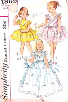 1950s Girls Fashion, 50’s Dresses Kids, Vintage Pink Full Skirt, Party Dress Pattern, 1950 Kid Dress Pattern, Vintage Sewing Patterns Children, 1950s Girls, Party Dress Patterns, 1950s Party Dresses