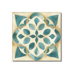 an artistic tile design with blue and gold accents on the center, in square format