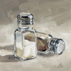 an oil painting of a glass bottle and cork