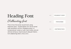 the heading font is highlighted in an image with additional text options for each typeface