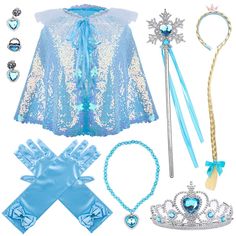 an assortment of princess accessories including tiara, necklaces and bracelets for girls