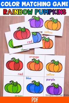 colorful pumpkin color matching game for toddlers to practice their sight recognition and spelling skills