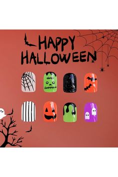 Halloween Press on Nails Short Square False Nails Fall Cute Fake Nails with Ghost Design Acrylic Glue on Nails Extra Short Nails Press ons Square Full Cover Nails Autumn Green Stick on Nails for Women Nails Multicolor, Nails Inspiration Summer, Press Nails, Halloween Press On Nails, Nails Press, Ghost Design, Press Ons, Nails Short, False Nails