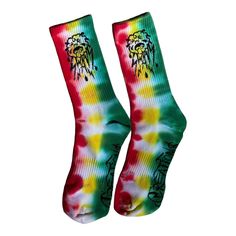 Red, yellow, and green tie dyed crew socks with black SWAVY Creations logo Casual Multicolor Socks For Streetwear, Creations Logo, Green Tie, Yellow And Green, Tie Dyed, Christmas List, Crew Socks, Red Yellow, Clothing Items