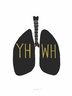 the words hyh are written in yellow letters on black and white background with an illustration of a human's lungs