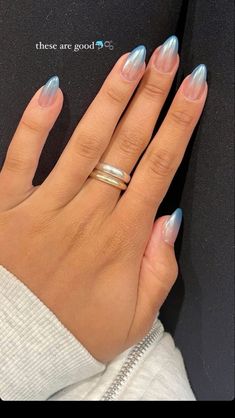 Blue Tip Ombre Nails, Grad Nails Acrylic Blue, Blue Ombré Chrome Nails, Blue White Ombré Nails, Blue Ombré Almond Nails, Ombré Light Blue Nails, Ombre Blue Nail Designs, Light Blue Ombre Nails Almond, Blue Nail Ombre