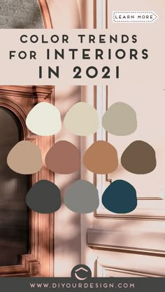 the color trend for interior doors in 2021 is beige, blue, and brown with text overlay