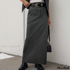 Olivia Mark - Elegant High-Waisted Straight Skirt for Work Casual Solid Color Pencil Skirt For Work, Non-stretch Skirt For Fall Workwear, Casual High Waist Maxi Skirt For Work, Spring Office Maxi Skirt, Fall Solid Color Pencil Skirt, Casual Full-length Skirt For Workwear, Fall Workwear Maxi Skirt, Fall Workwear High Waist Maxi Skirt, High Waist Maxi Skirt For Fall Workwear