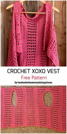 a crochet sweater with holes on the front and back, is shown in pink