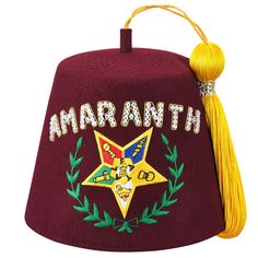 Order of The Amaranth Fez Hat - OES Star (Rhinestones with row options) - Bricks Masons Amaranth Dress, Fez Hat, Fountain Pen Nibs, Rhinestone Letters, Eastern Star, Green Wreath, Classic Hats, Free Lettering, Flag Patches