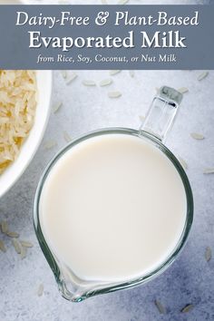 dairy - free and plant - based evaporated milk from rice, soy, coconut or nut milk