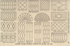 an old drawing shows the different types of window frames and glass designs in various styles