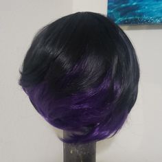 Black And Purple 2toned Bob Wig Peekaboo Purple, Style My Natural Hair, Laced Hair Extensions, Wavy Ponytail, Bun Hair Piece, Sew In Hairstyles, Highlights And Lowlights, Hair Tape, Wig Color