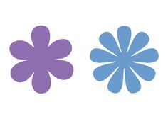 two blue and purple flowers on a white background