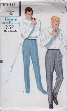 1950s Vogue 9740 Mens Pants Pattern Slacks Pattern vintage sewing pattern by mbchills Slacks Pattern, Slack Pattern, Fashion Teens, 1950s Vogue, Men Pants Pattern, Reset Girl, Amazon Sales