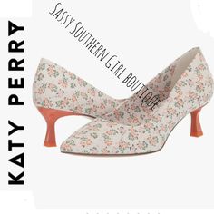 New Katy Perry Boho Country White Floral Material Pump With A Cute Orange Heel Size 6 New To Poshmark? Use Promo Code Smartgirlsummer To Get $10 Off When You Sign Up Closet Details Please Read No Low-Ball Offers Shipping 1-4 Days No Exchanges Per Posh Boho Western Hippie Coastal Farmhouse French Vintage Victorian Y2k Pearlcore Anthropologie Beach Professional Madwell Lace Christmas Barbie Whbm 90's Travel Tie Dye Yellowstone Office Holiday Resort Summer Nordstrom New Years Luxury Shabby Chic Aes Trendy Fitted Cream Heels, Fitted Low Heel Heels For Spring, Chic White Heels With Floral Print, Summer Fabric Heels, Chic White Floral Print Heels, Feminine Fitted Heels With Floral Print, Casual Floral Print Heels For Spring, Feminine Fitted Floral Print Heels, Fitted Feminine Floral Print Heels