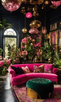 Eclectic Room, Pink Furniture, Bohemian Inspiration, Apartment Aesthetic, Apartment Decor Inspiration, Whimsical Decor