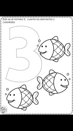 the letter b is for fish coloring page with three small fish and one large number