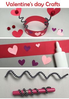 valentine's day craft for kids with paper hearts and glue on the side,