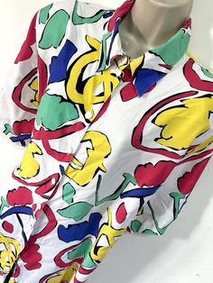 White yellow blouse short sleeve pop art Classic Shirt size 16