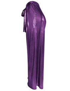 Purple Gilded Elastic Tie Waist Wide Leg Pants Glamorous Fitted Purple Bottoms, Purple Bottoms For Evening In Spring, Purple Bottoms For Spring Evening, Purple Evening Bottoms For Spring, Chic Purple Bottoms For Party, Chic Purple Evening Bottoms, Chic Purple Party Bottoms, Purple Summer Evening Bottoms, Glamorous Purple Bottoms For Night Out