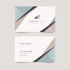 two business cards with an abstract design on the front and back, both in white and grey