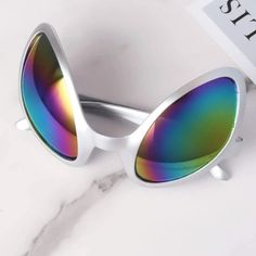 This Unique Piece Is A Wonderful Addition To Your Wardrobe And Your Style; Sure To Get Lots Of Compliments! Gsunq550200mb7c Ombre Clothing, Queer Prom, Iridescent Fashion, Silver Framed Mirror, Cut Glasses, Rainbow Sunglasses, Funky Glasses, Glitter Glasses, Visor Sunglasses