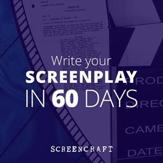 the screen play in 60 days logo with an image of a clapper on it