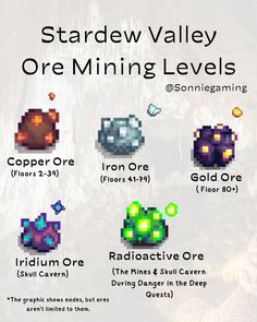 the stardew valley level is shown with different levels and colors, including one for each