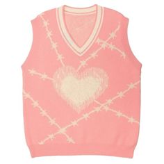 Heart Sweater Vest, Line Sweater, Preppy Aesthetic Outfits, Heart Line, Wire Knitting, Egirl Clothes, Sleeveless Sweater Vest, Baby Tees Y2k, Korean Fashion Casual