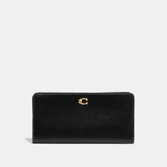 Crafted of refined leather detailed with our Signature hardware the perfectly named Skinny Wallet organizes essentials in a slender silhouette. The snap closure opens to reveal 15 card slots multiple full-length bill compartments a zippered coin pocket and a convenient ID window. | Coach Skinny Wallet - Women's - Brass/black Classic Formal Clutch With Zipper Closure, Classic Compact Wallet For Daily Use, Classic Clutch With Card Slots, Elegant Evening Wallets With Zipper Closure, Classic Compact Wallets With Zipper Closure, Classic Compact Wallet With Zipper Closure, Elegant Compact Business Wallets, Classic Bifold Wallet With Zipper Closure, Classic Compact Wallet For Formal Occasions