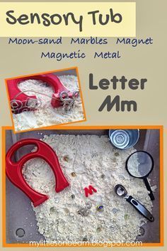 the letter m is for scissors and other things to make it look like they are made out of sand