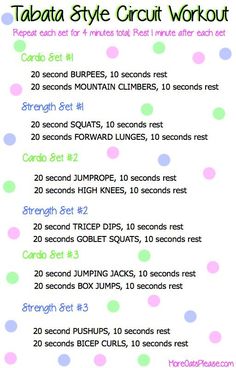 a printable tabata style circuit workout plan for the beginner to do it