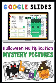 the halloween themed mystery pictures with text that reads google slides and an image of a computer screen