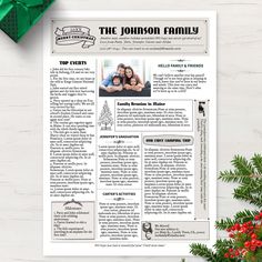 a christmas newspaper with presents on the table