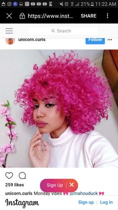 Curls With Bangs, Wigs Pink, Pink Short Hair, Pink Curls, Hair Dye Tips, Baby Bangs, Stylish Short Hair