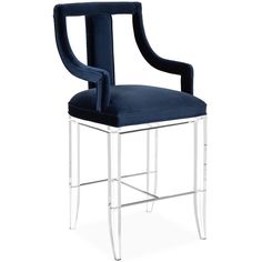 Barcelona Bar Stool with Lucite Base - ModShop1.com Barcelona Bars, Bar Stools With Backs, Navy Velvet, Modern Bar Stools, Modern Dining Chairs, Beautiful Curves, Home Entertainment, Kitchen Chairs